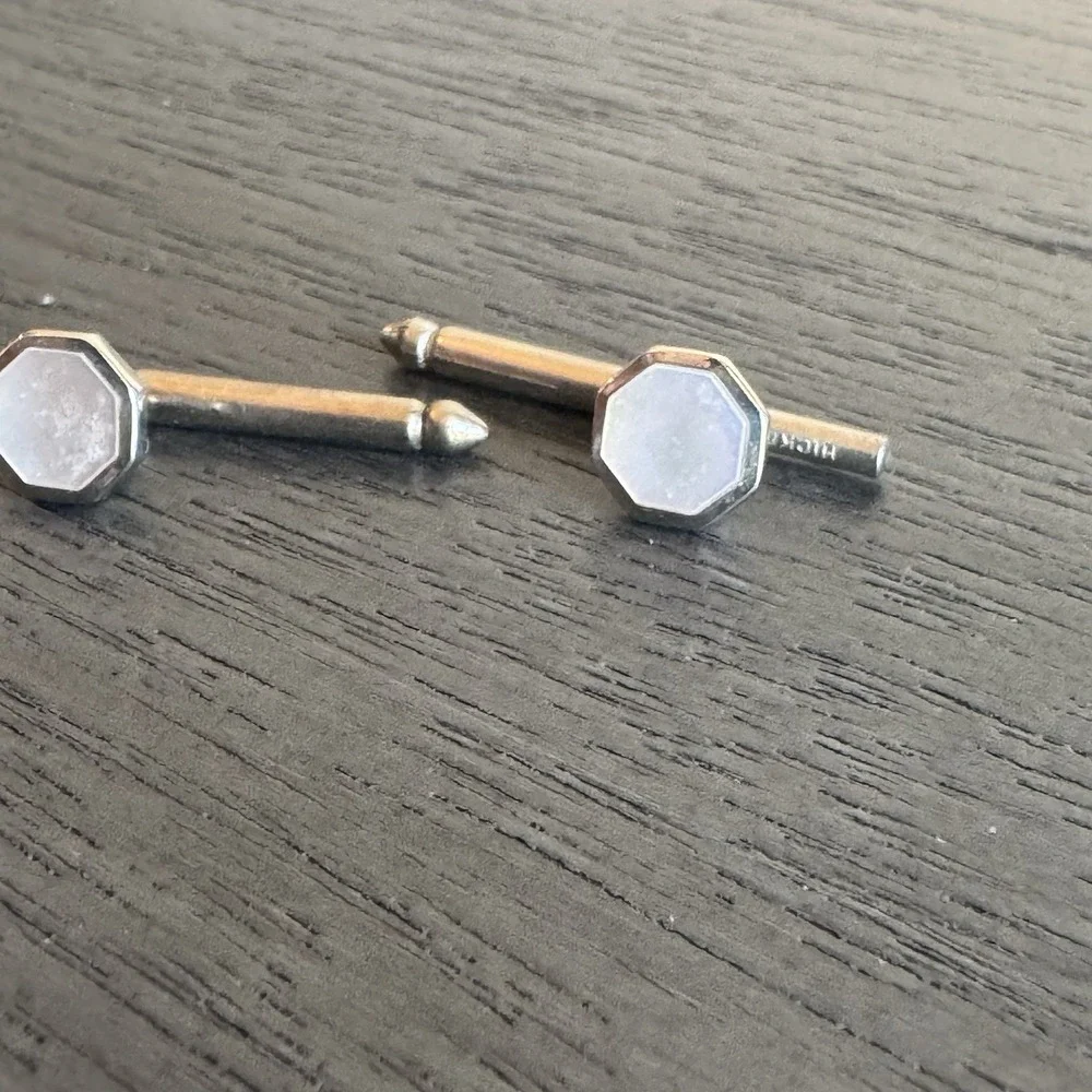 50s Hickok Octagon Bullet Mother of Pearl Cufflinks Silver Tone Mid Century‎